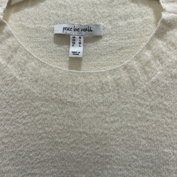 Peace Love World Happy Affirmation Slouchy Ivory Sweater Medium - Picture 5 of 9